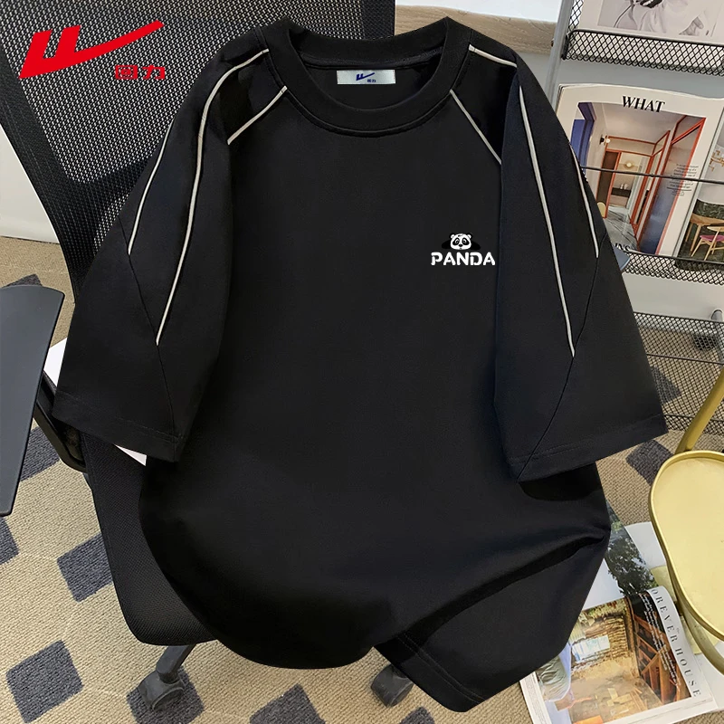 回力中长款纯棉短袖T恤男女夏季通勤时尚简约夏装宽松运动情侣装