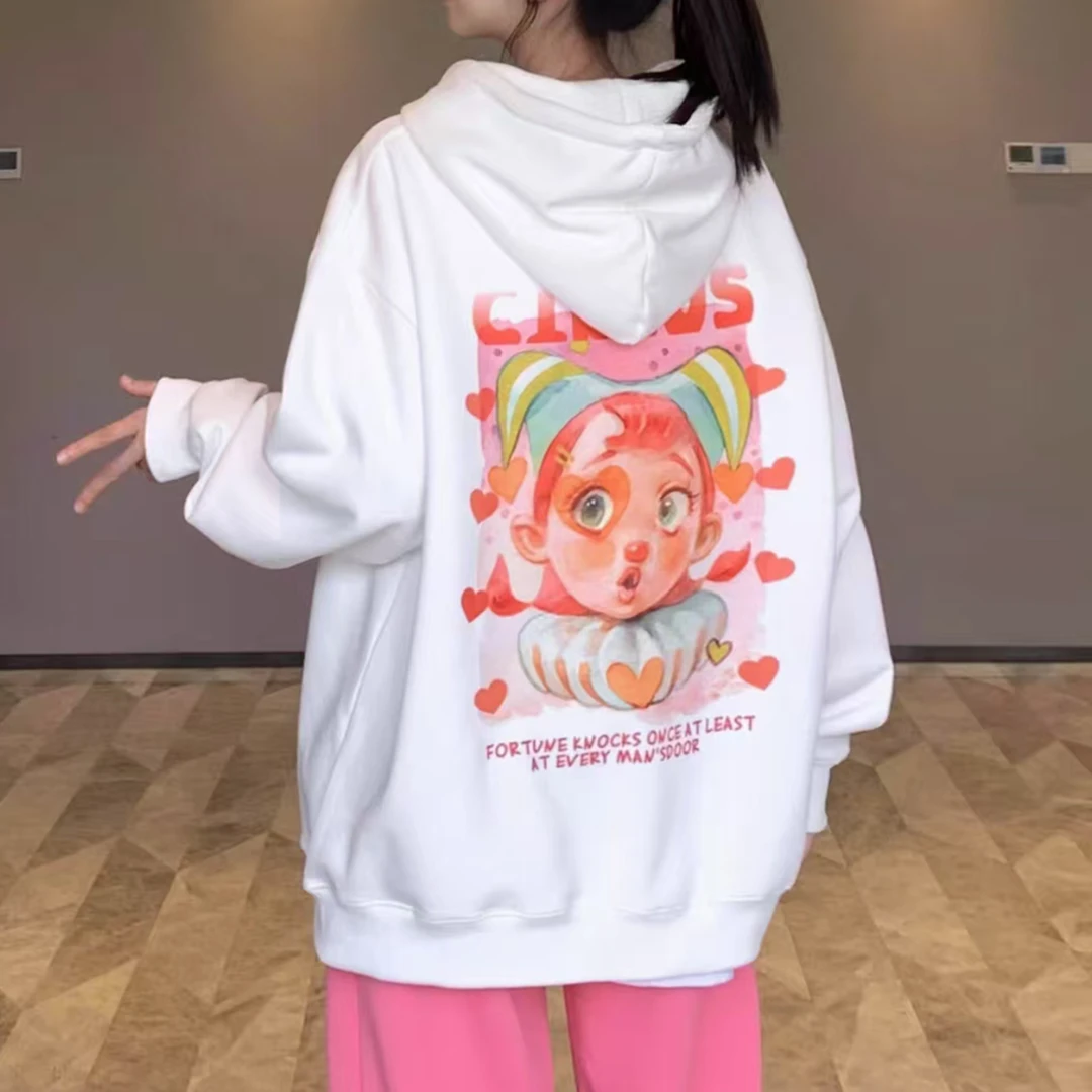 时尚百搭潮流设计感男女同款连帽加厚卫衣卡通休闲宽松简约H449