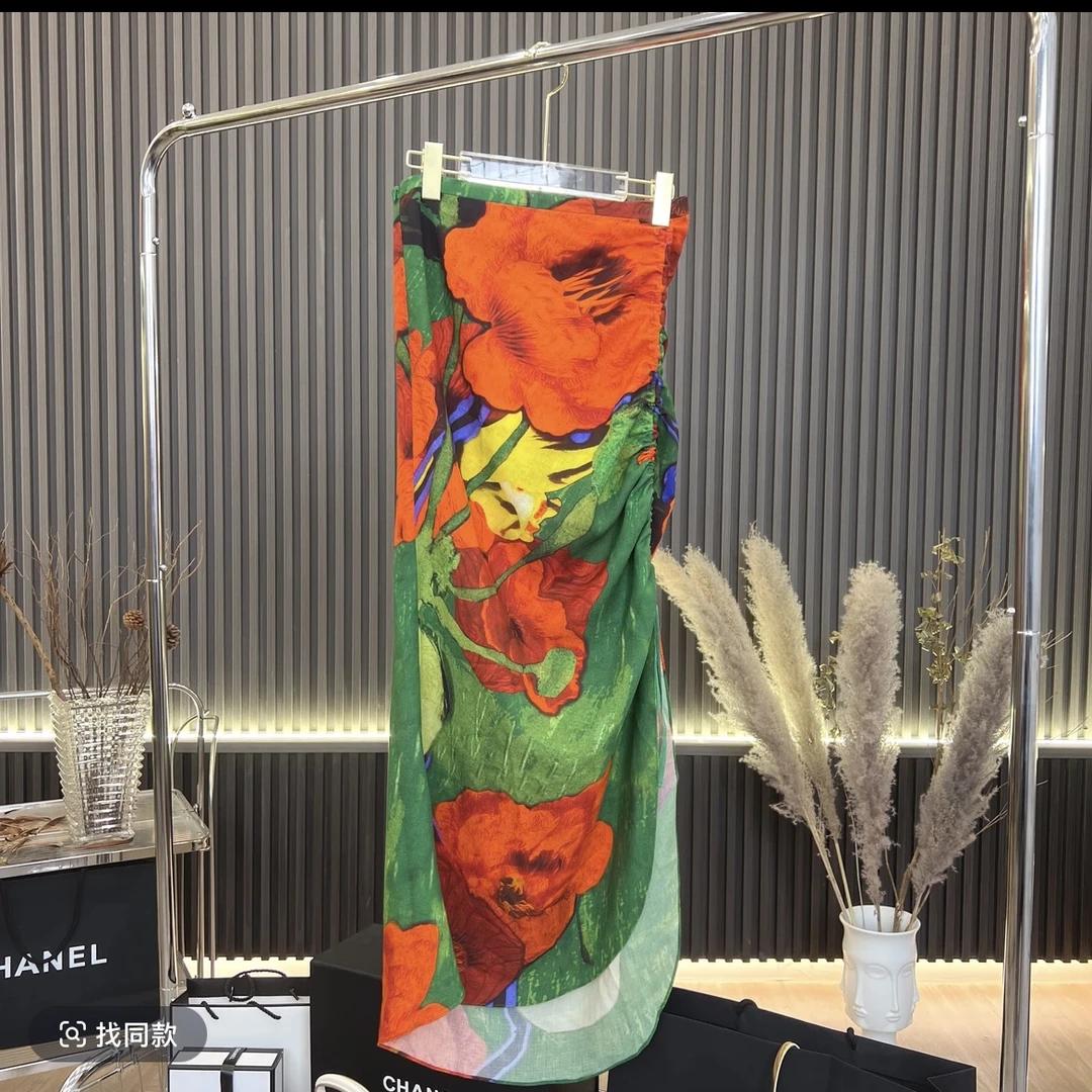 含香服饰 油画风印花小众抽绳半圆下摆半身裙高级时尚款