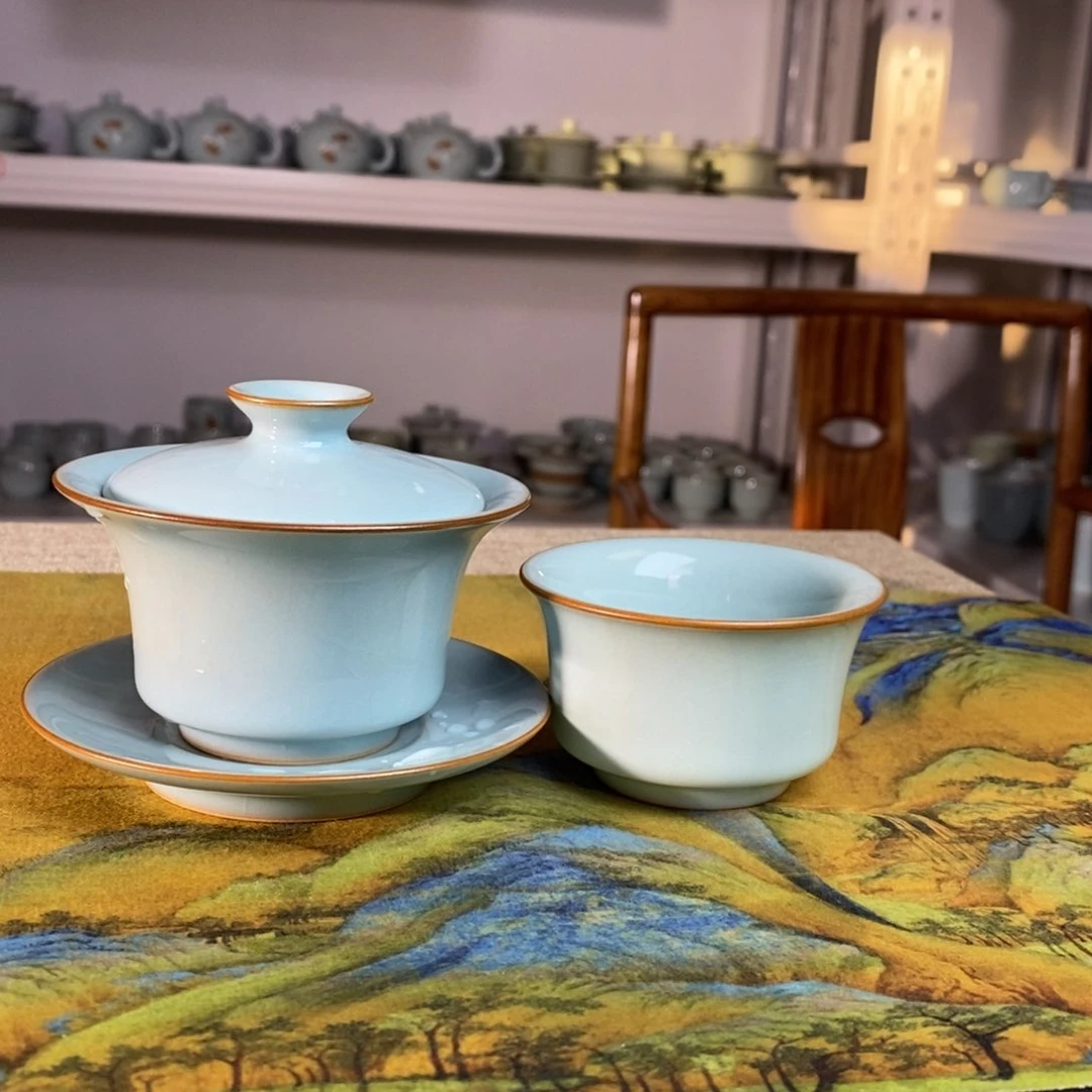 【闪购商品】天青马蹄盖碗一级。。。。。➕马蹄主人杯