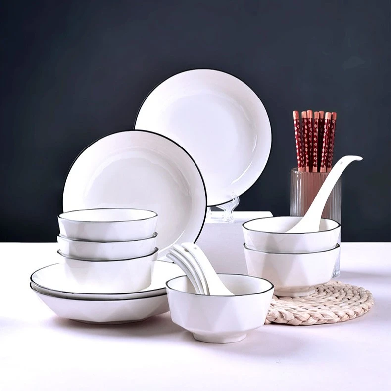 餐具碗盘套装百合钻石4碗4盘子碗盘餐具套装家用米饭碗菜盘