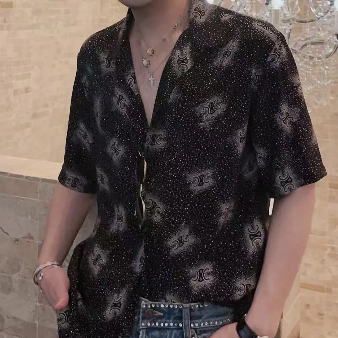 未使用 Celine/思琳 yy 黑色喷雾logo满印衬衫 39码 609216