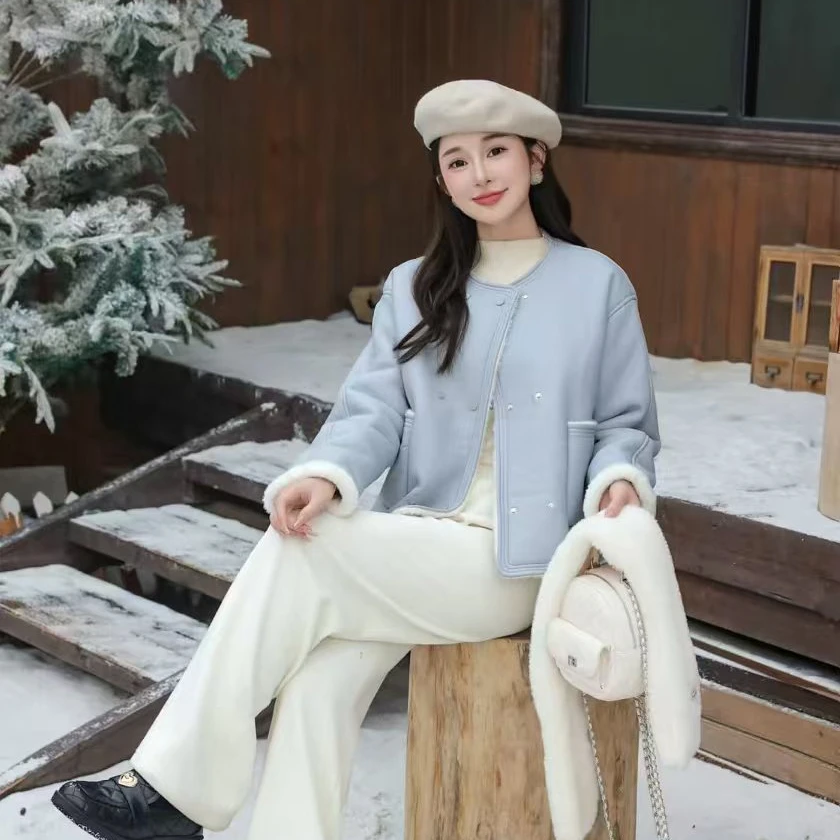 无印心匠圆领~纯色 简约风 时尚百搭皮毛一体 外套 A07766