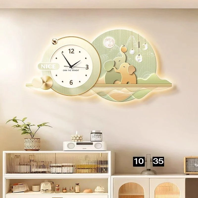 客厅挂钟轻奢高级感时钟挂墙家用墙上钟表挂画福禄寓意好静音挂表