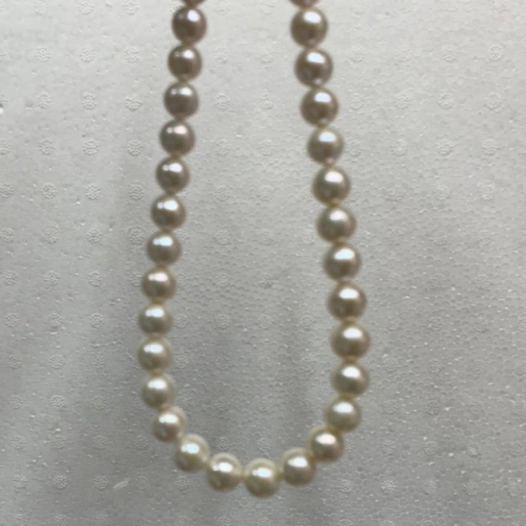 铜合金项链 23606 10mm粉白光淡水珠珠项链 银色底