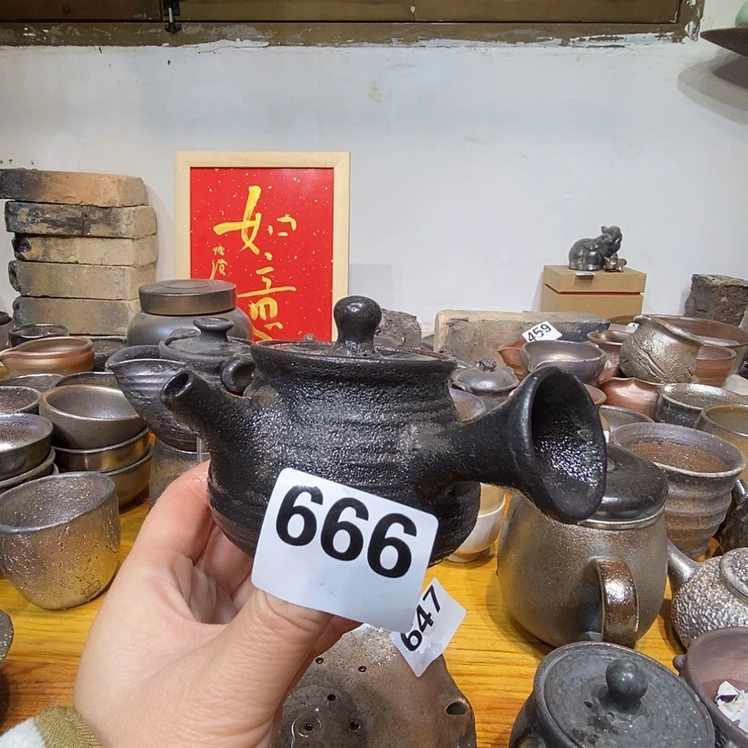 逗*高温柴烧陶泥侧壶