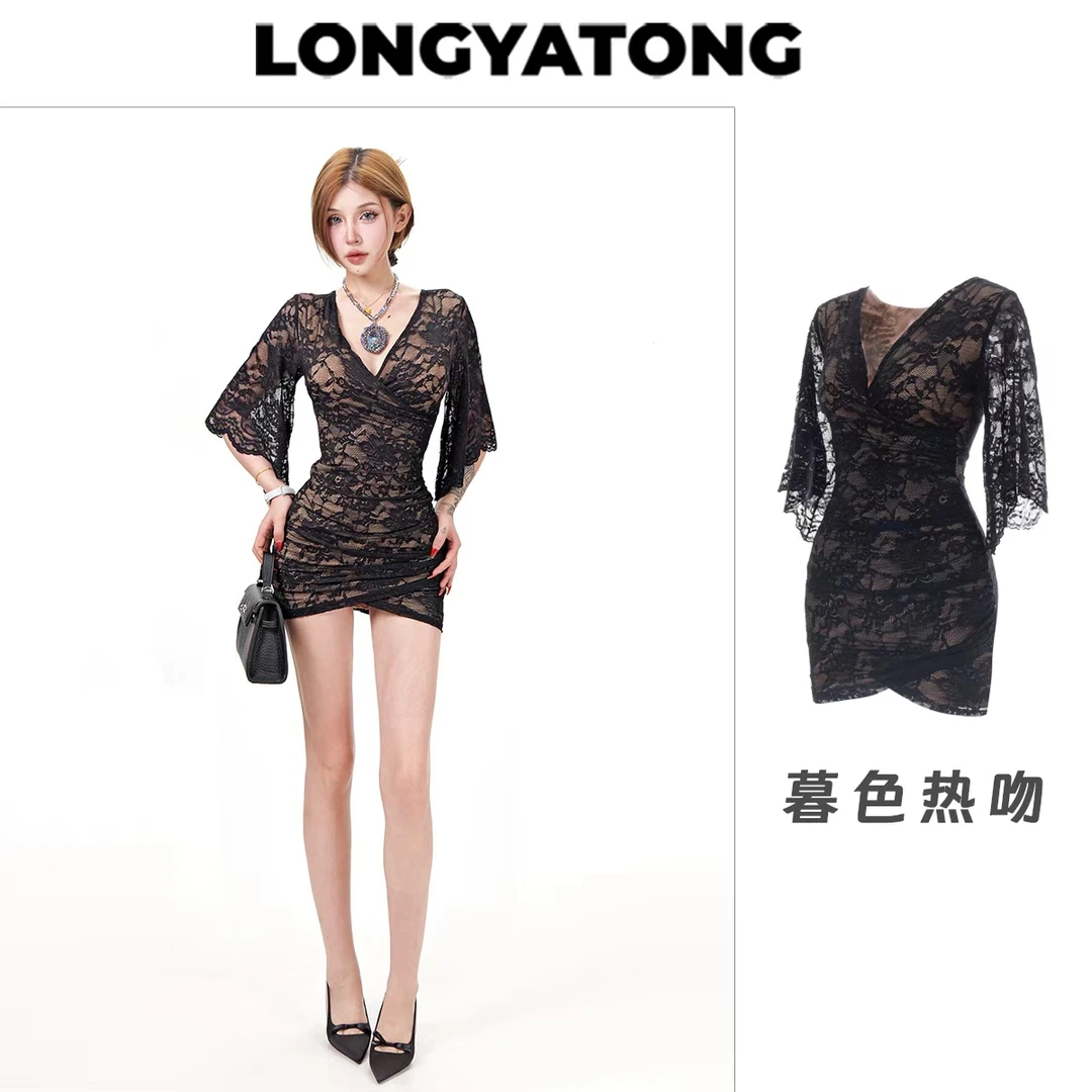 龙牙童推荐【暮色热吻】蕾丝气质夏季新款收腰显瘦纯欲包臀连衣裙女