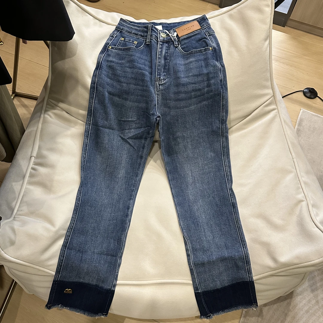 个性拼接复古直筒九分牛仔裤23004#