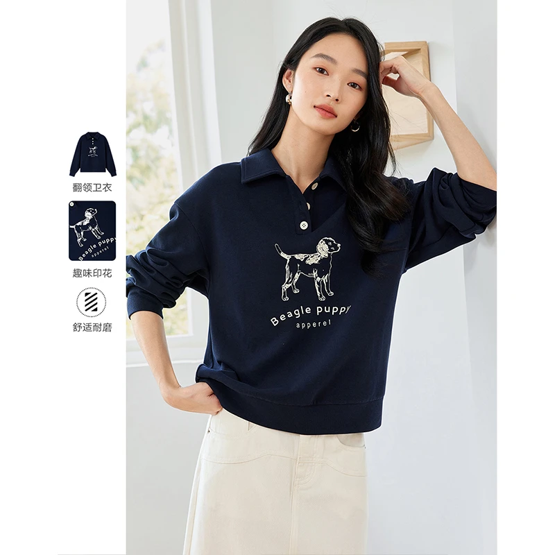 *polo领印花卫衣女2025新款洋气减龄宽松百搭上衣M8630