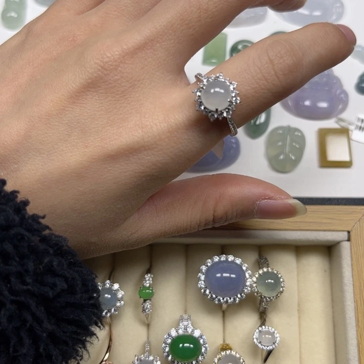 翡翠戒指银S925镶嵌蛋面戒指