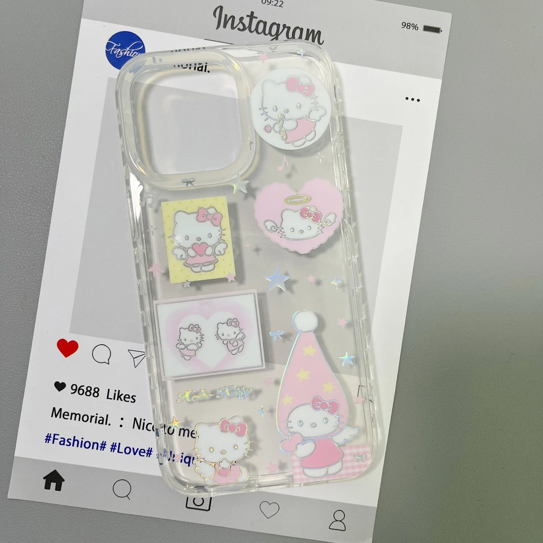 【双层】爱心圆边鎏金双层贴纸粉天使kitty适用iPhone16promax苹果