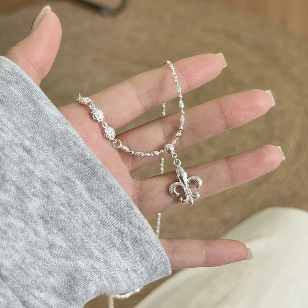 链子925银 【鸢尾花项链】原创小众设计精致百搭甜美气质日韩系时尚