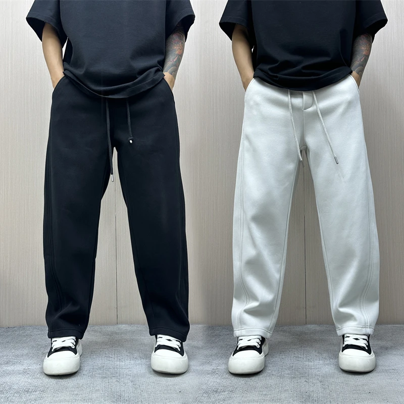 昊Studio冬季男士加绒运动潮流宽松纯色时尚裤男款直筒时尚休闲裤