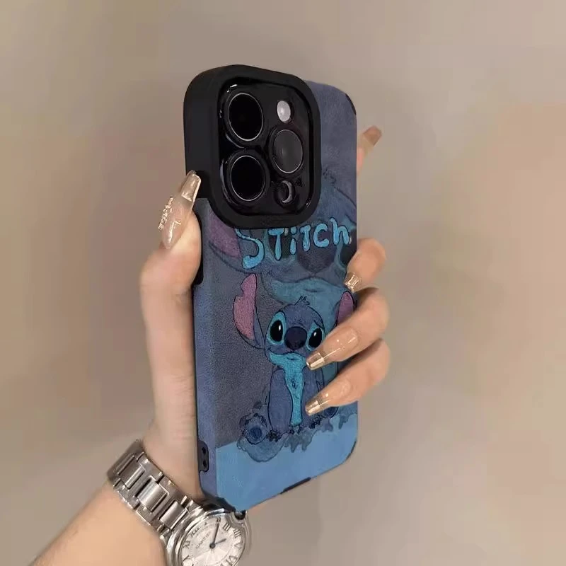 【进口翻毛皮】适用苹果16promax手机壳重影史迪崽彩绘iphone15pro