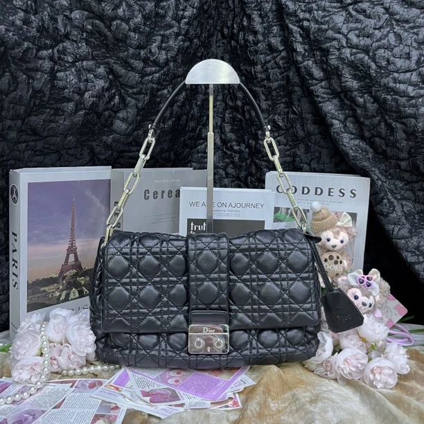 95新 DIOR/迪奥 迪奥黑色菱格纹Miss链条包单肩包