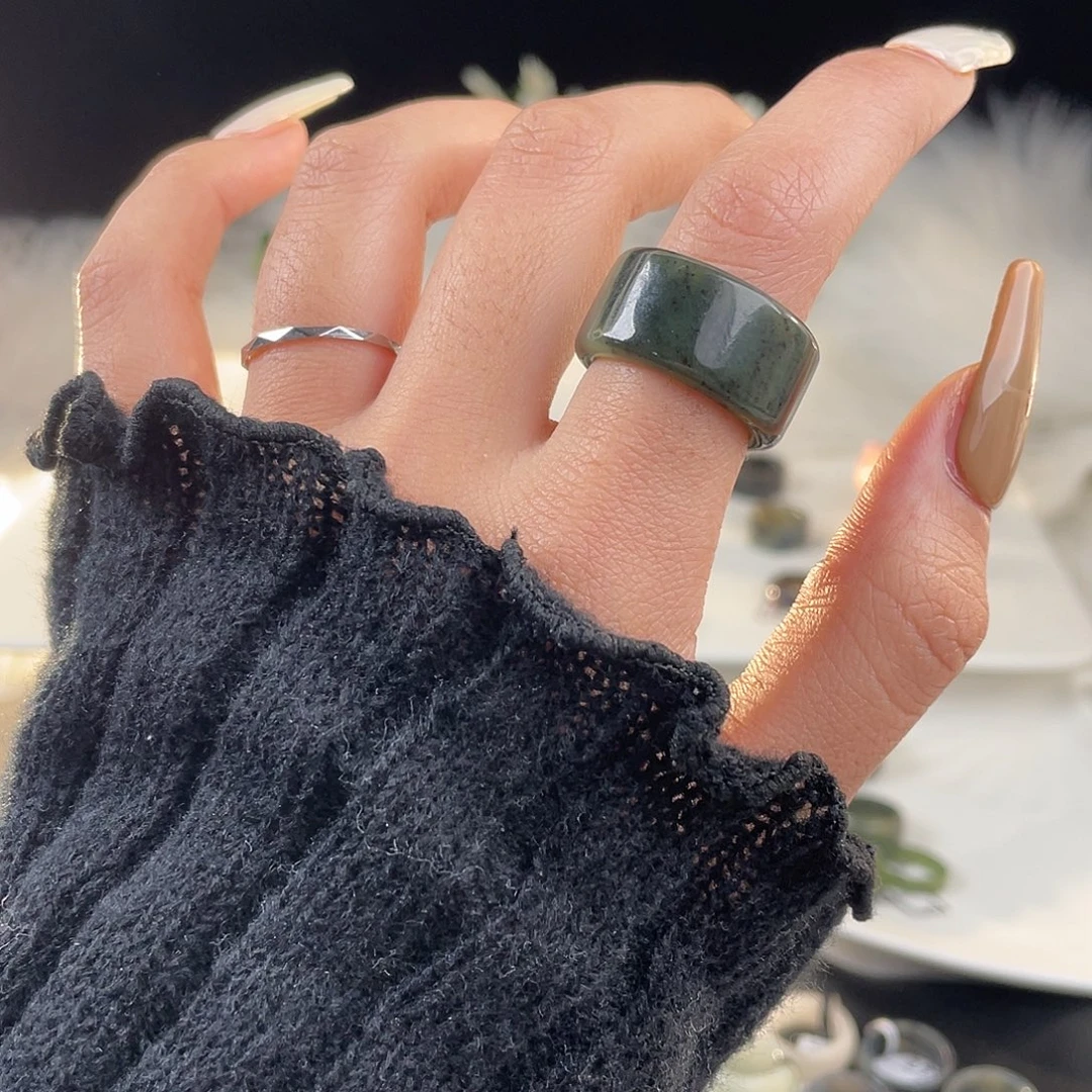 和田玉未镶嵌戒指U27碧玉圆切18.4mm