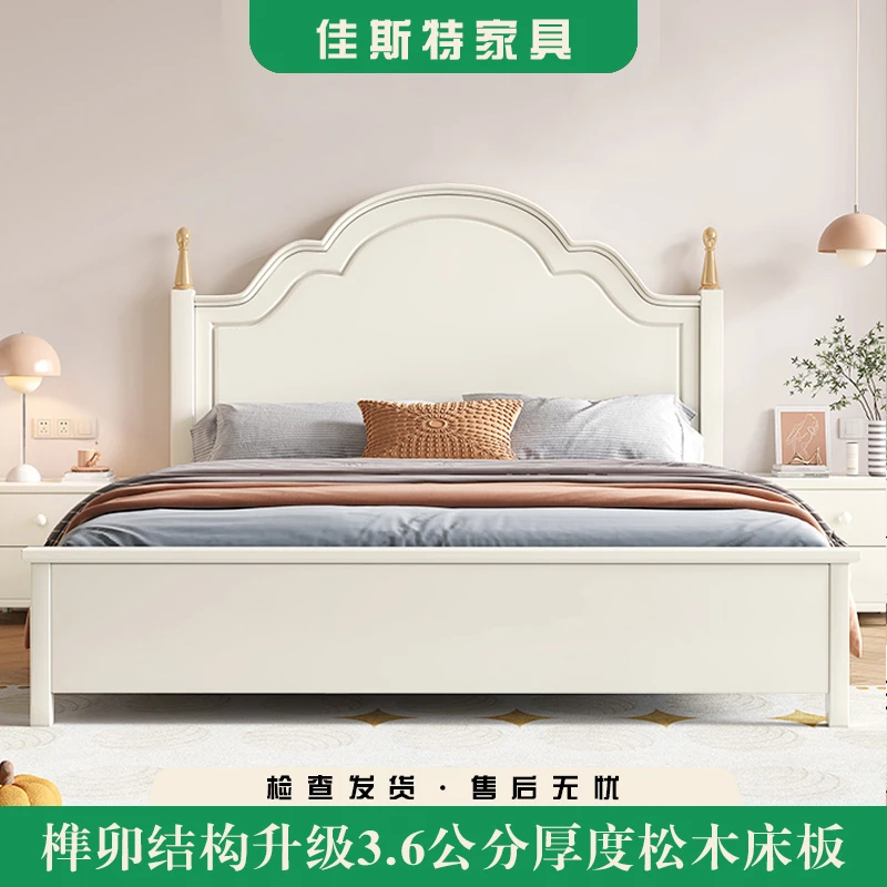 白色实木床现代简约田园奶油风美式1.8米双人床主卧1.2儿童储物床