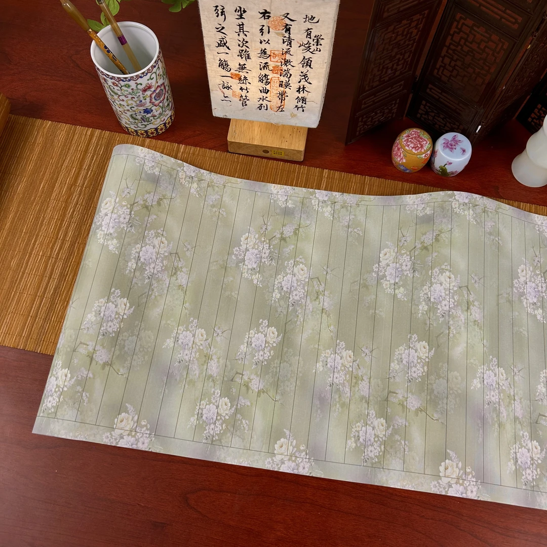 【绿色花卉长卷】蜡染半生熟34cm*10m