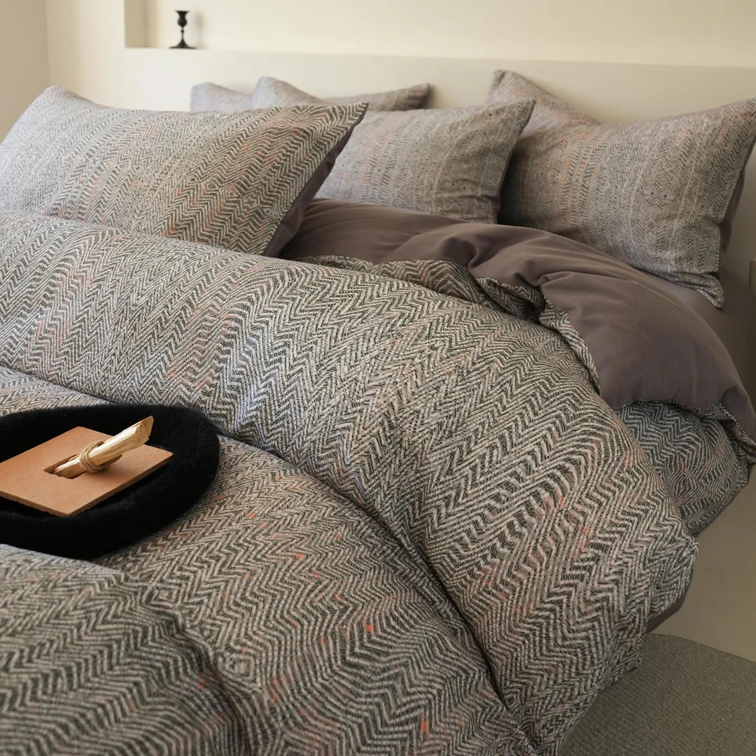 舒适新款轻奢简约北欧全磨毛四件套纯三件套加厚被套床单床笠