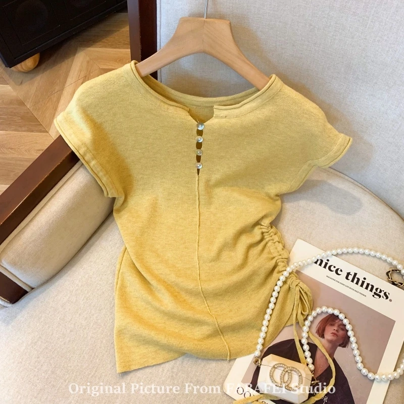 【现货】十三行爆款小众设计感抽褶小飞袖t恤女独特别致无袖上衣