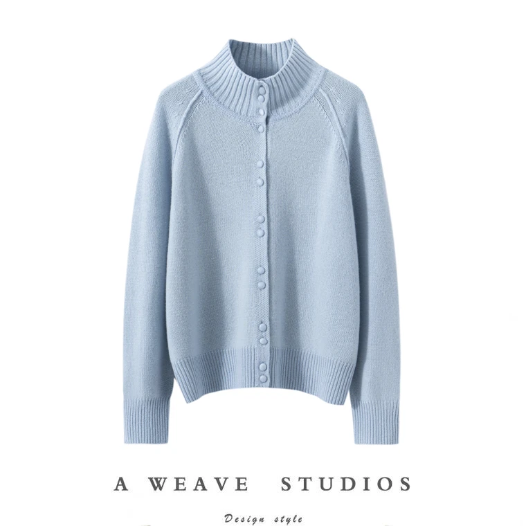 手工包扣 休闲加厚款100%纯羊毛衫 可立领可翻领 可套头可开衫