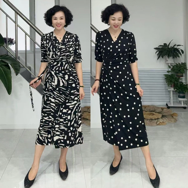 【主播专属】高端定制经典时尚连衣裙V领复古优雅气质显瘦中长裙