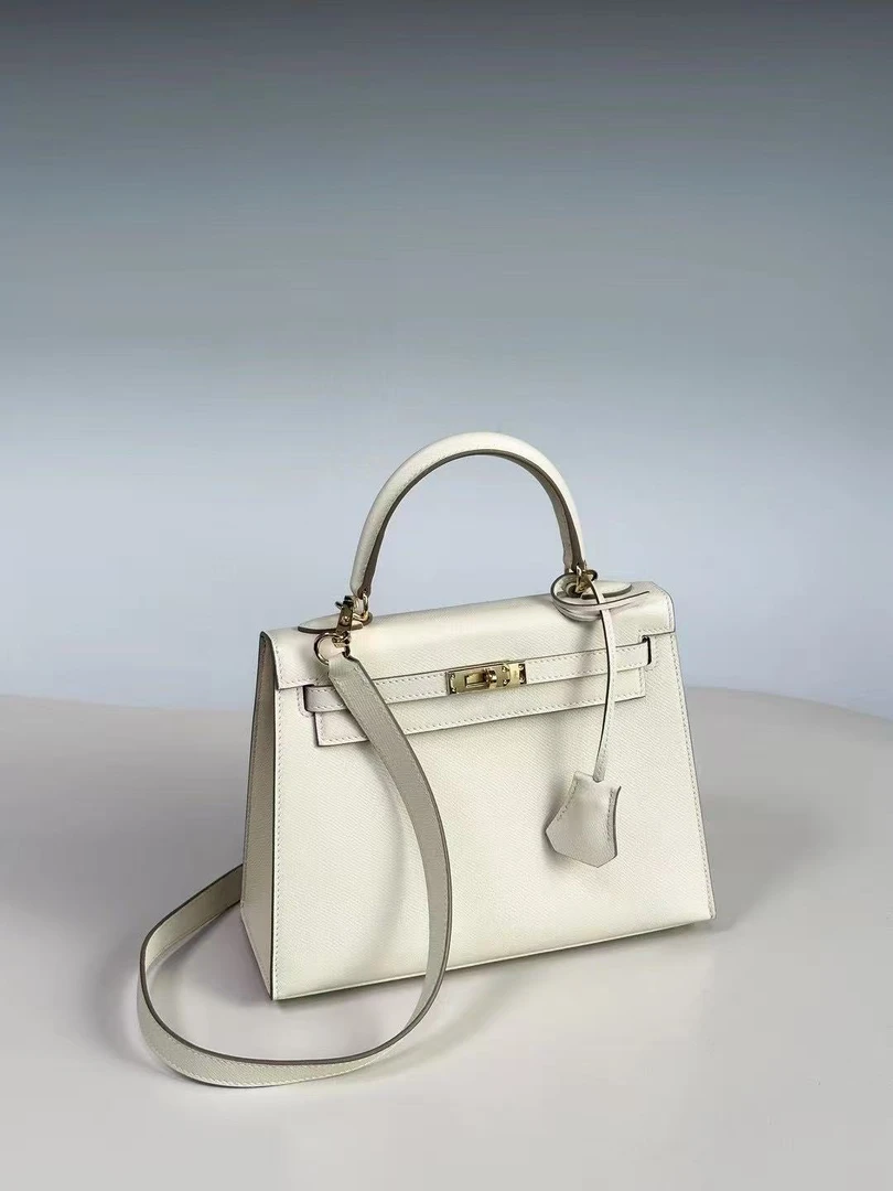 【孤品捡漏-凯利25掌纹 白】进口皮料单肩斜挎真皮女包No退No换