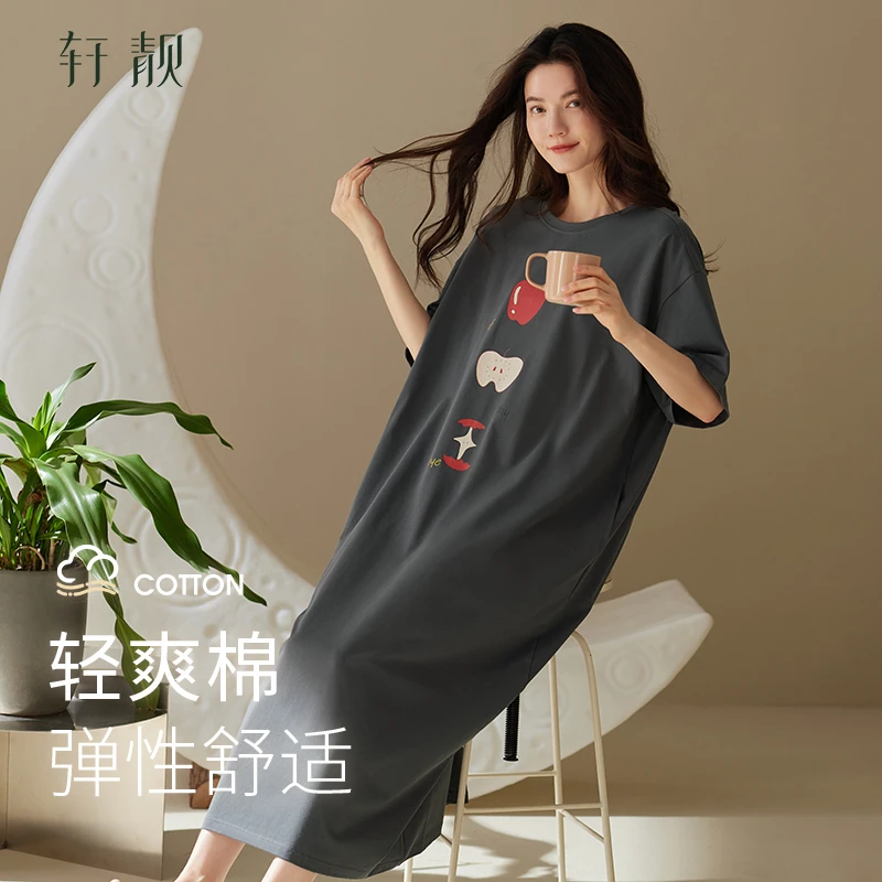 【纯棉】睡裙女士夏季薄款短袖可外穿夏天睡衣加大码家居服连衣裙