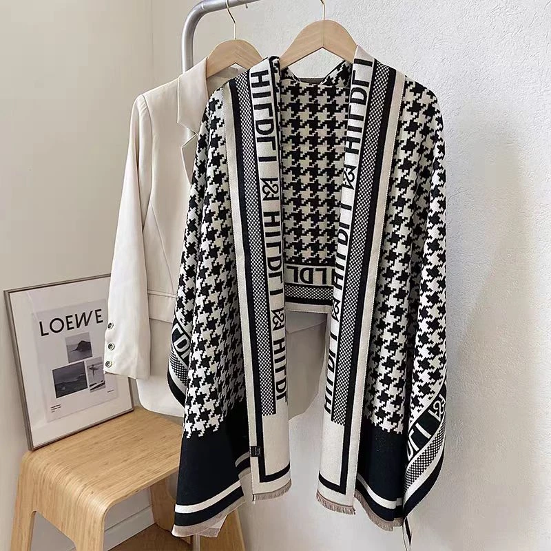 黑白千鸟格【秋冬新款】美院国风潮流轻奢百搭丝巾仿羊毛绒65x180cm