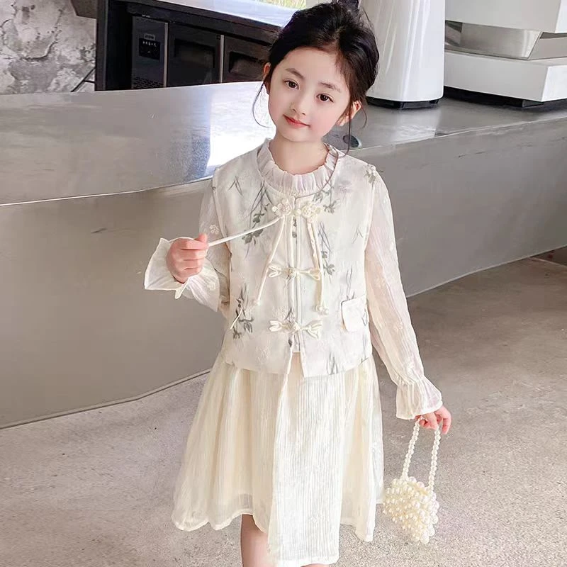 【657款】条纹常规纯色女中国风套装汉服国风蕾丝韩版两件套裙