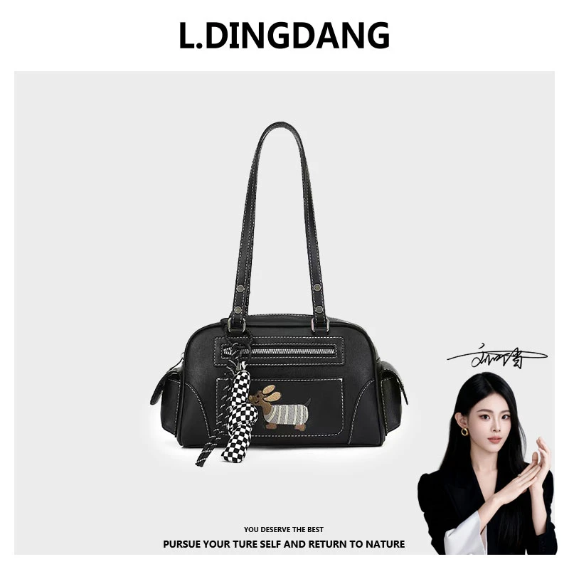 【刘叮当甄选】2025秋冬新款时尚百搭印花单肩托特包（无挂件）