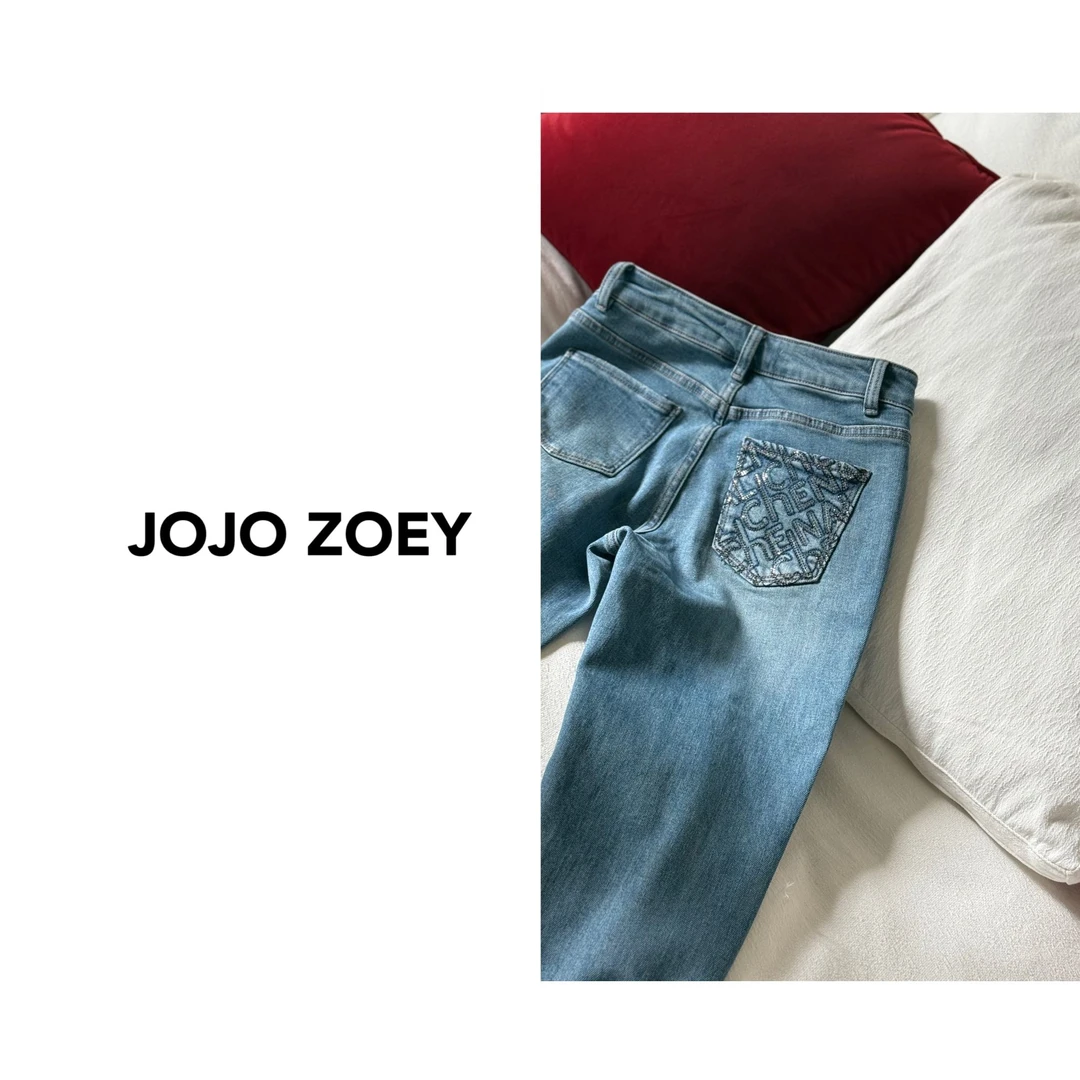 JOJO ZOEY【率性单宁】~设计感字母直筒裤显瘦九分烟管裤kz-3500