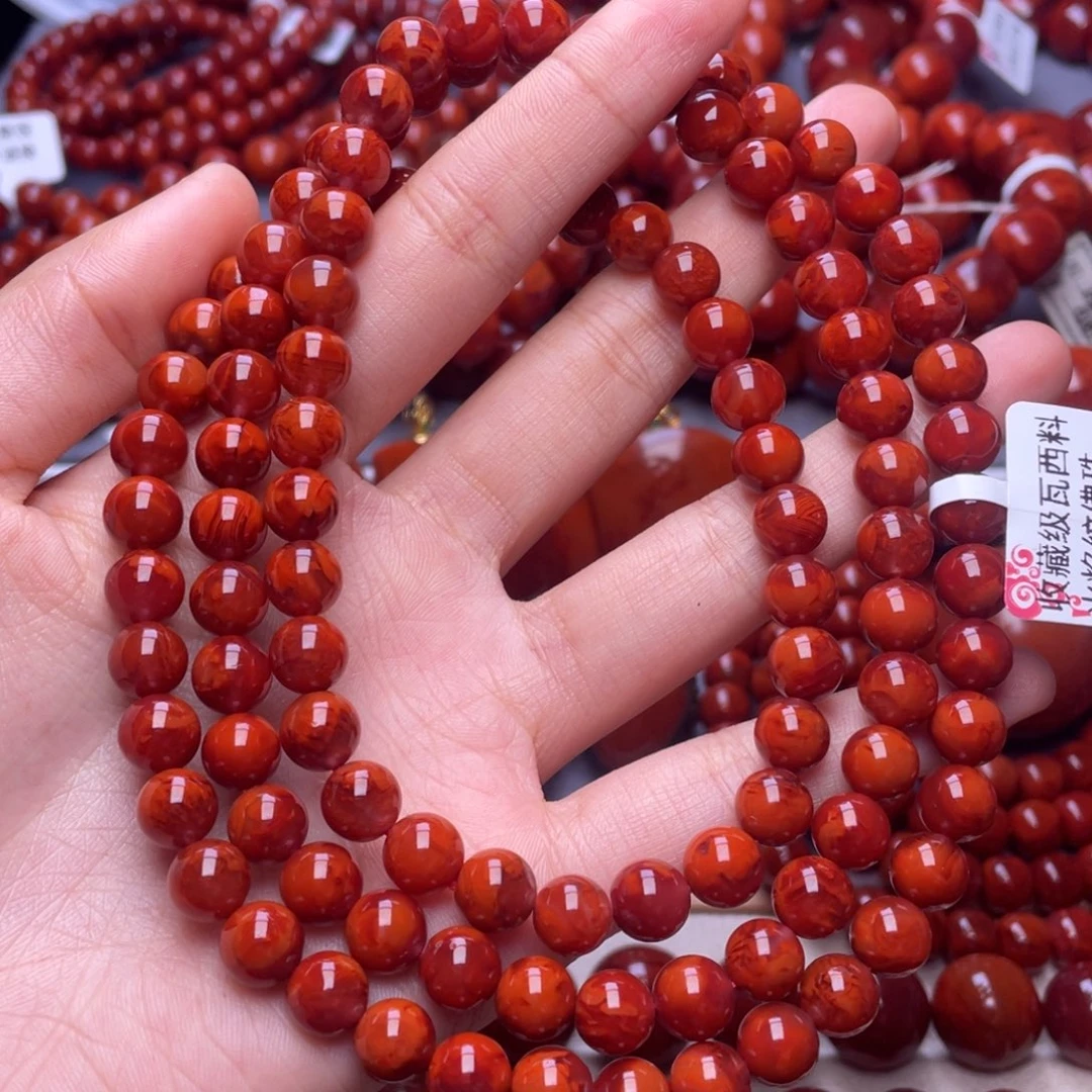 南红玛瑙未镶嵌其他8mm收藏级瓦西玫红妖孽火焰纹佛珠