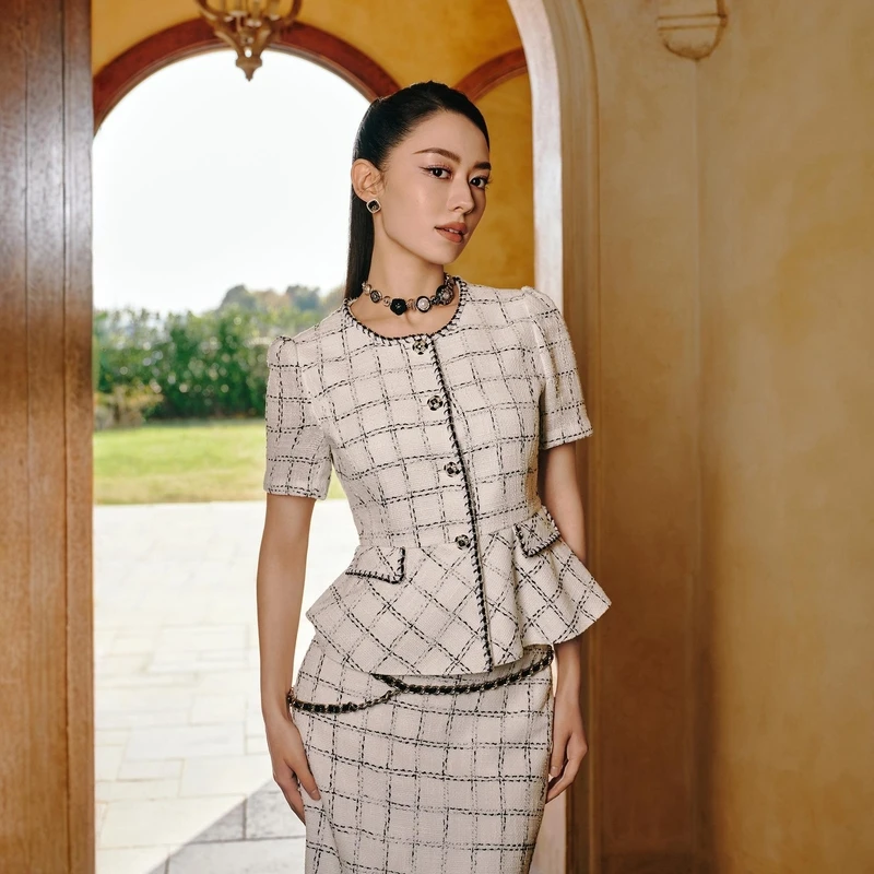 LIME/莱茵【闲适时光】夏季复古千金风花呢上衣白色LMGB4BCCJ111