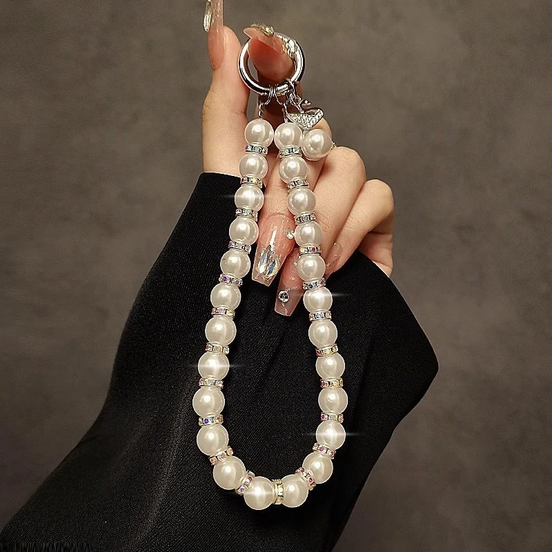 水钻珍珠手提链手腕短挂绳带夹片手机壳钥匙扣奢华高级感包包挂件