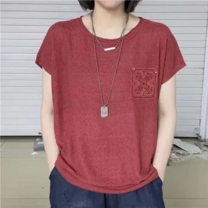 新款夏季薄款短袖大码圆领洋气透气小衫