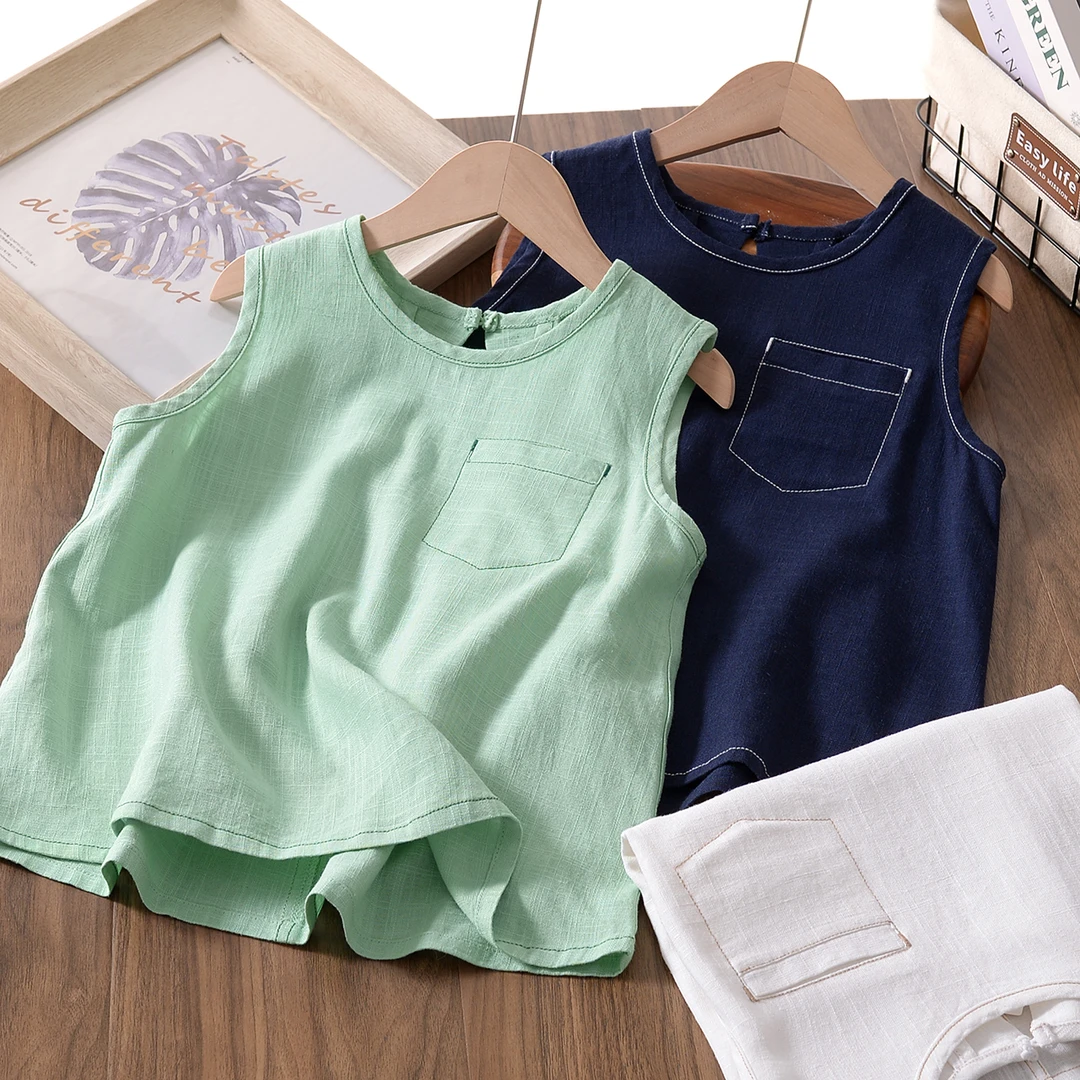 【轻奢系列】童装水洗棉麻背心中大童女孩高倍吸湿透气无袖258xs16
