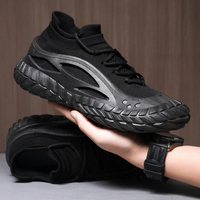 男鞋2025春夏新款网面透气运动休闲鞋时尚潮流弹力袜口套脚老爹鞋