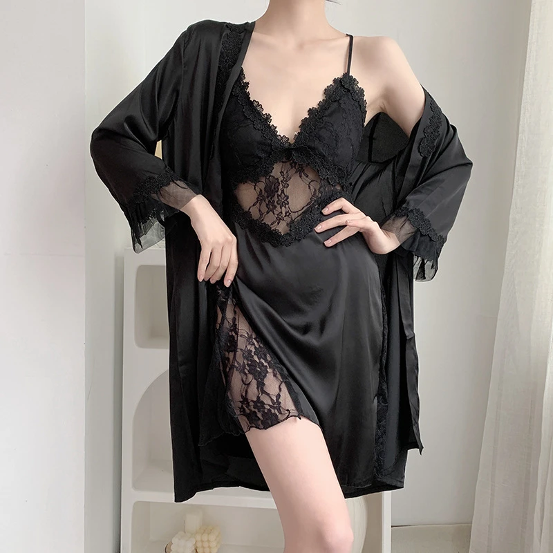 【后背撩人】大码蕾丝时尚百搭性感美背薄款睡裙带胸垫睡衣气质显瘦