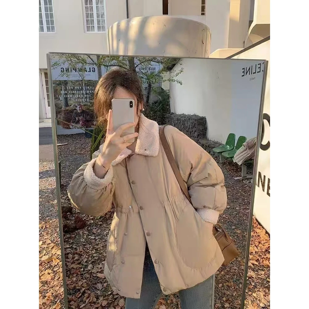 2025款冬季羊羔毛拼接收腰显瘦公主风休闲百搭羽绒服2260