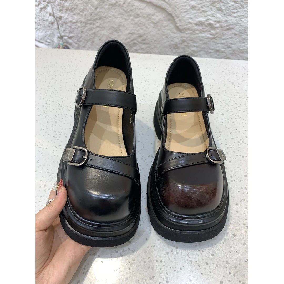 秋季年新款圆头厚底玛丽珍鞋女原创增高真皮设计感小皮鞋浅口单鞋