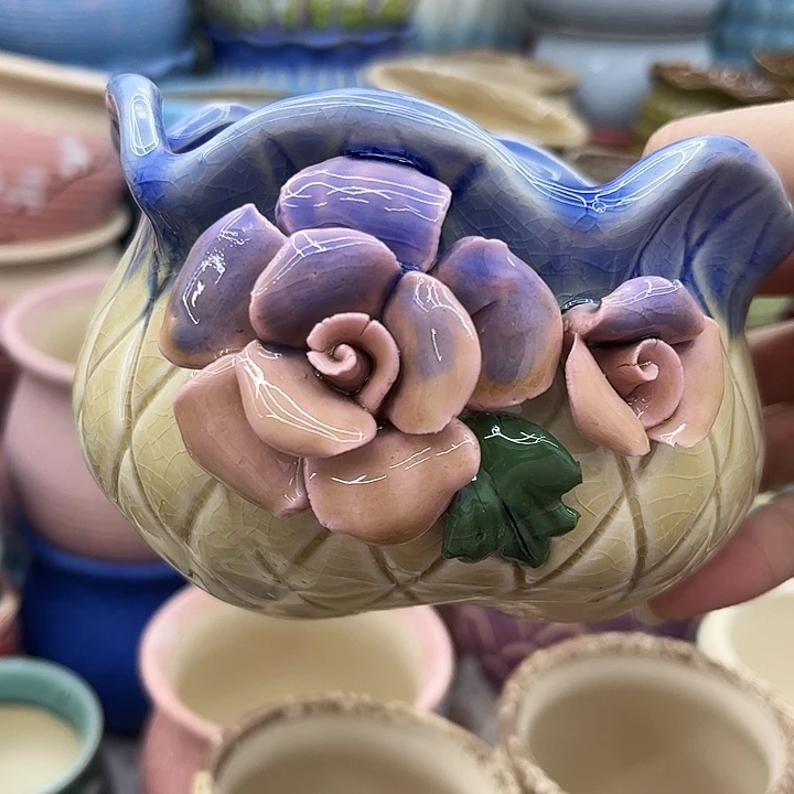 多肉绿植陶瓷花盆9.9包邮，有孔