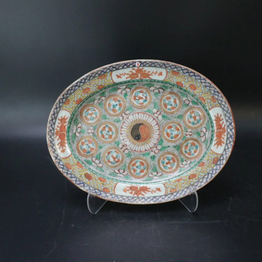 Lot.25120672民国广彩花卉纹腰盘 长：约27.2cm