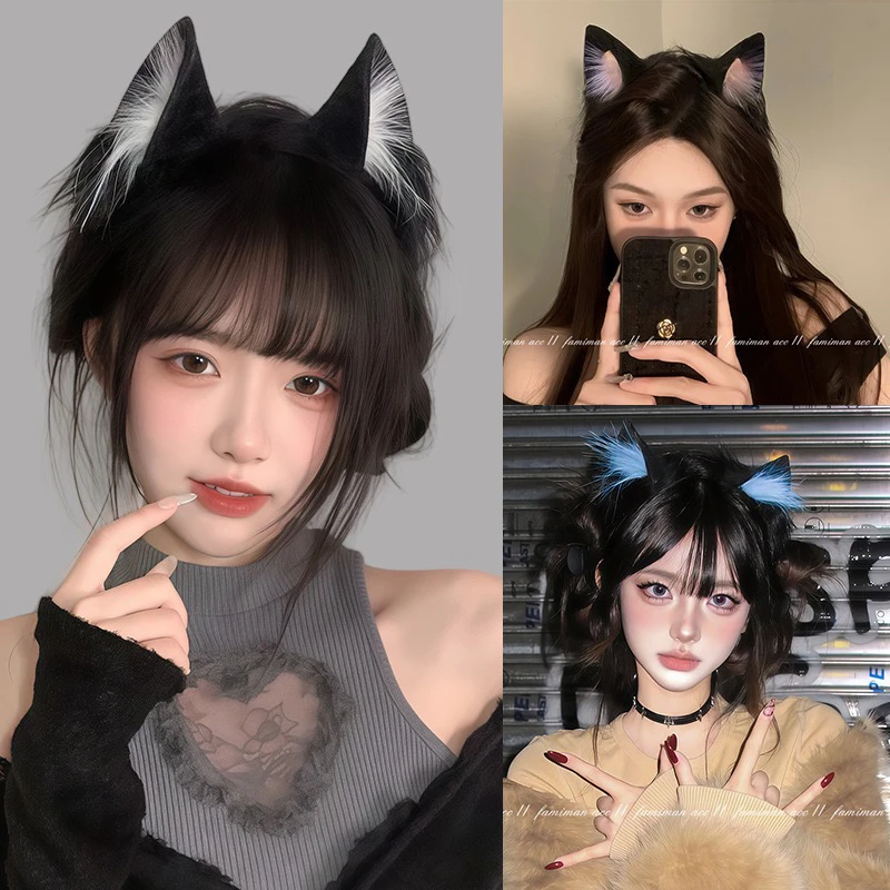 猫耳发箍 cos仿真立体兽耳可爱卡通毛绒耳朵lolita洗脸头箍女发卡