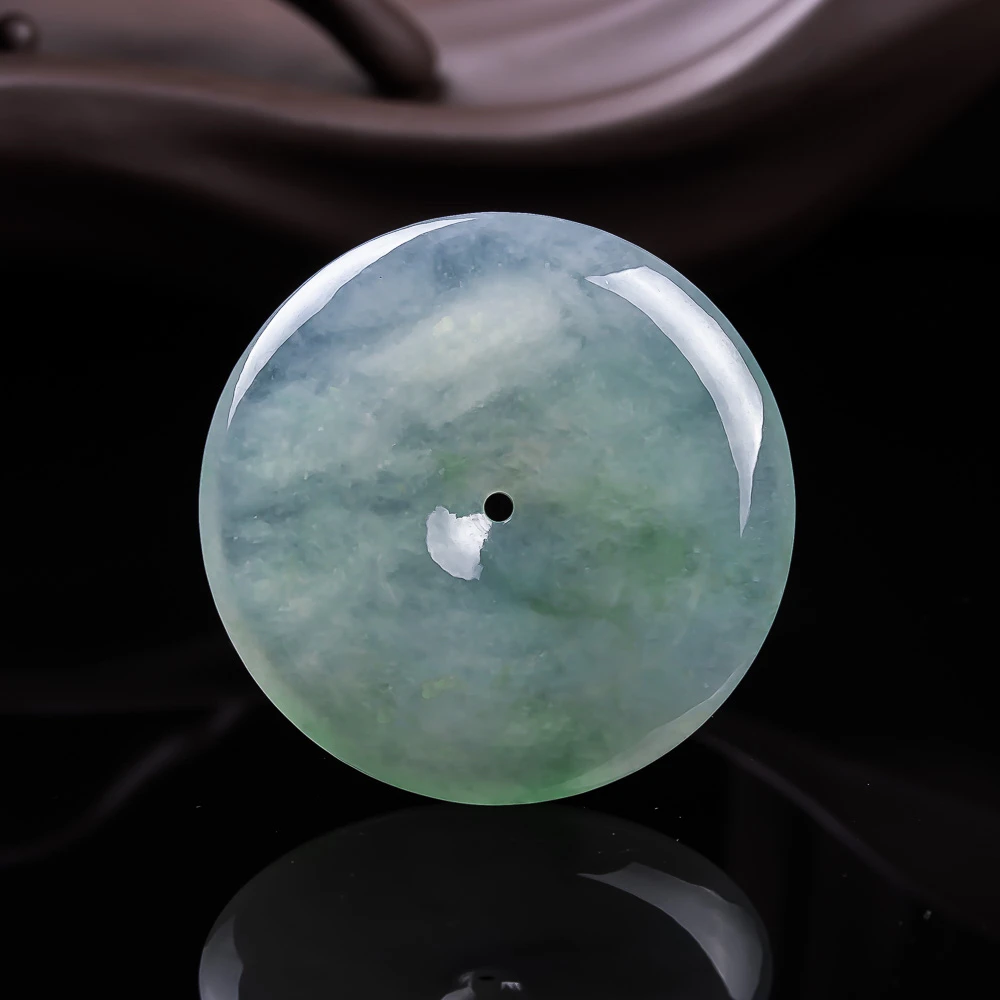 天然缅甸翡翠A货飘花大平安扣 尺寸40,2-5.8mm