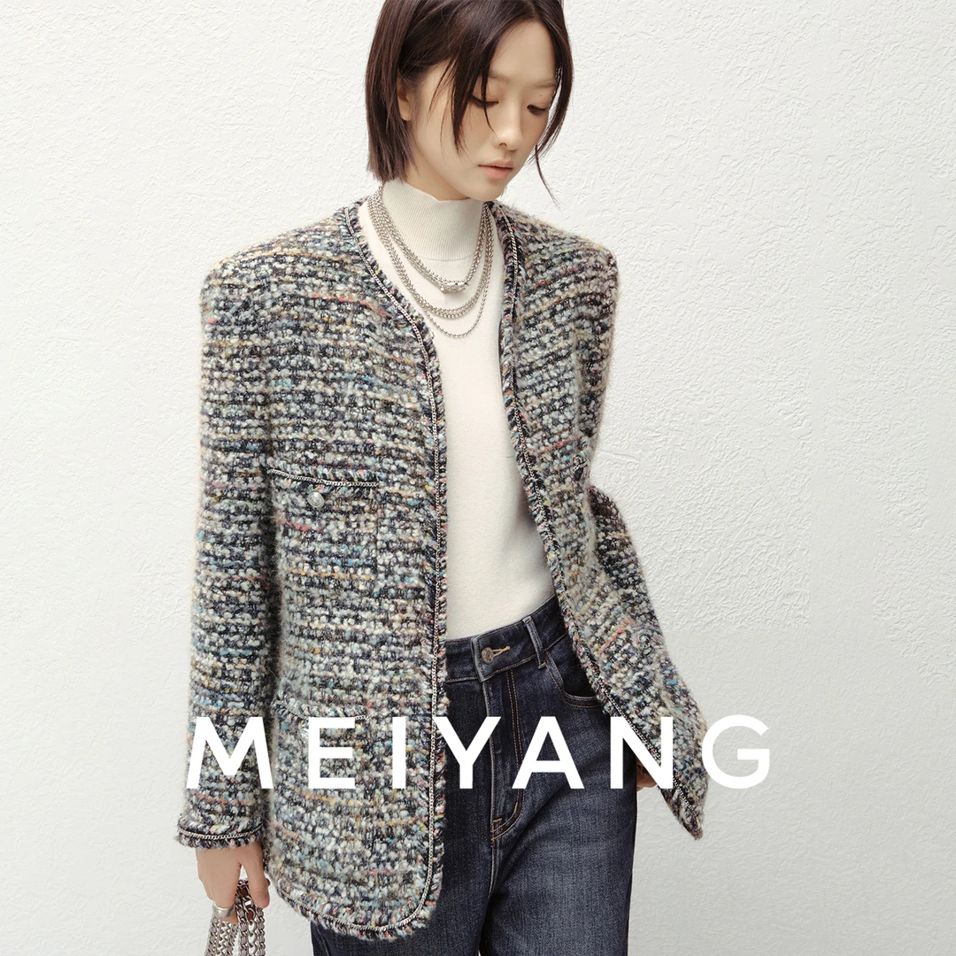 美洋MEIYANG 彩宝小香外套【商场同款】重工银丝粗纱夹克上衣-周一