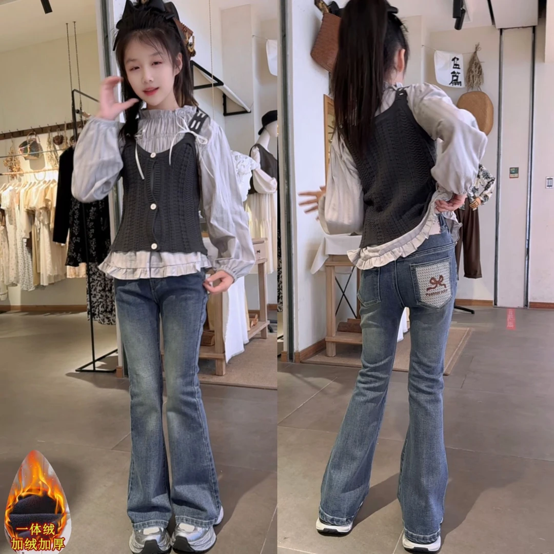 女童喇叭裤宝藏衣橱上新女大童牛仔裤儿童秋修身女童裤子春秋款