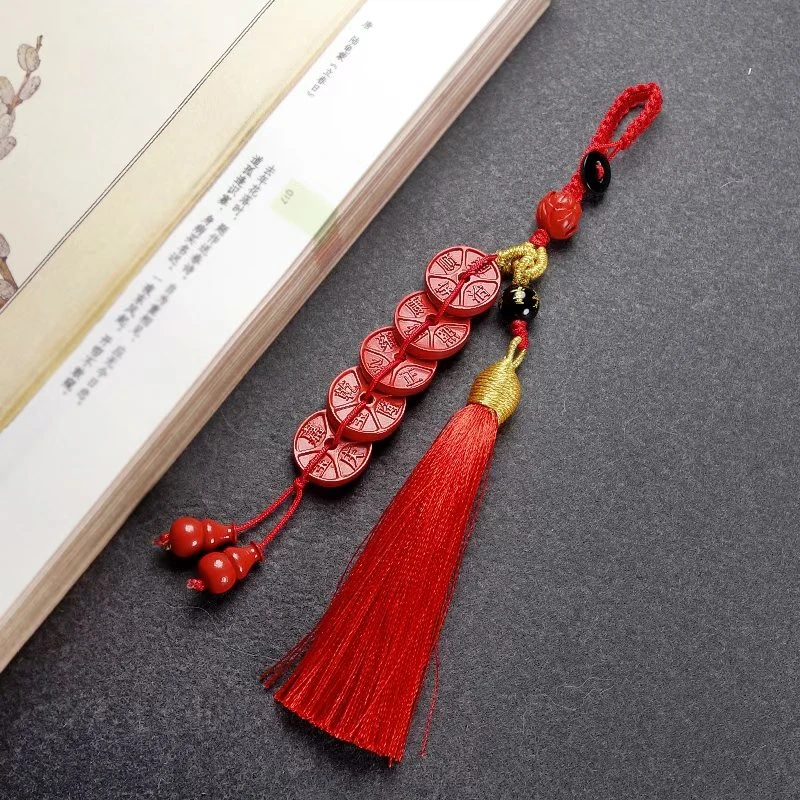 天然辰砂【旺己】朱砂五帝钱车挂