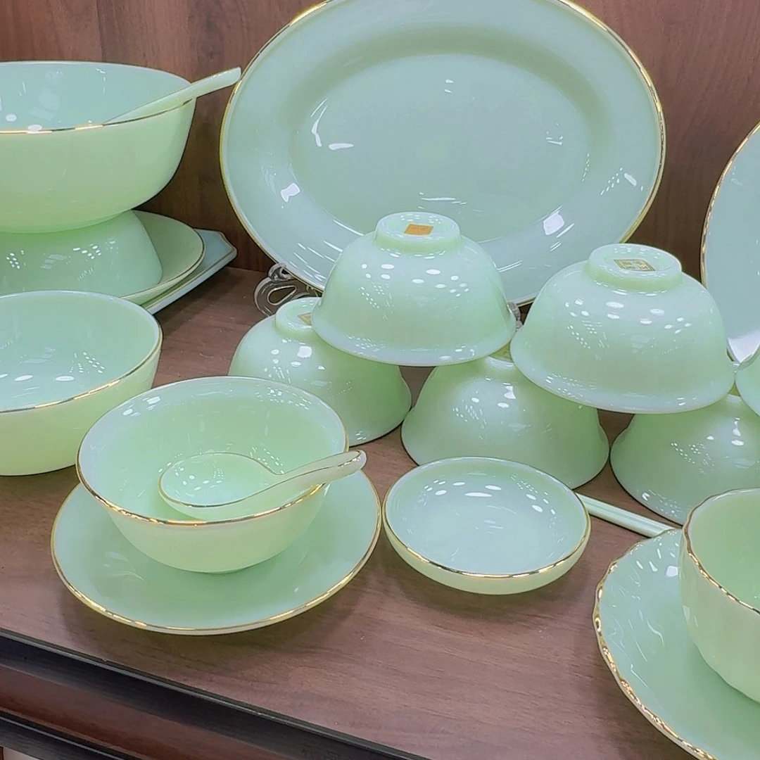 45%以上骨粉骨瓷绿色玉瓷单买碗盘