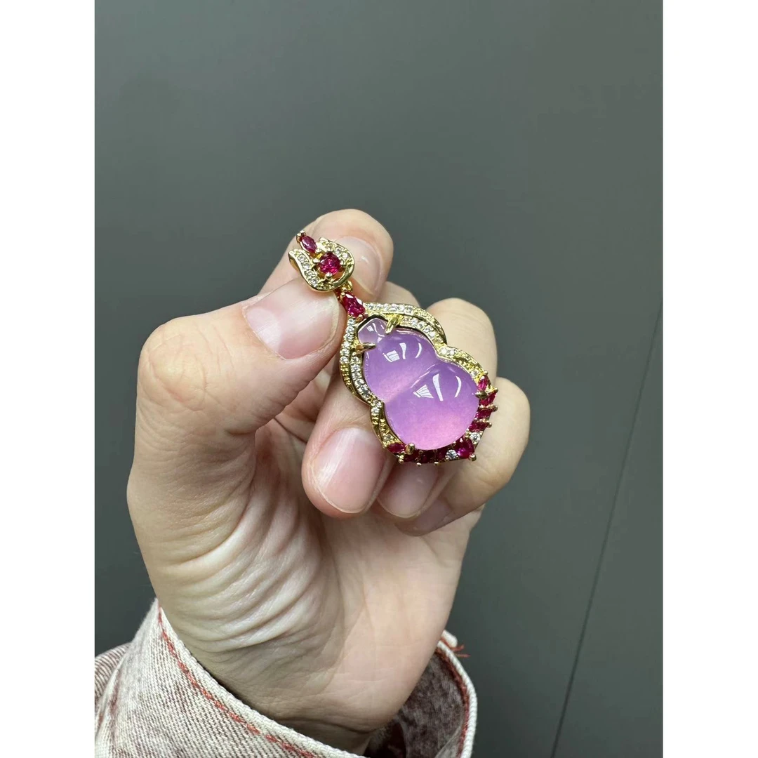 翡翠紫翡14k设计款葫芦吊坠
